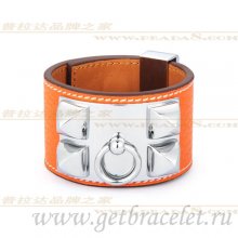 Hermes Collier de Chien Bracelet Orange With Silver